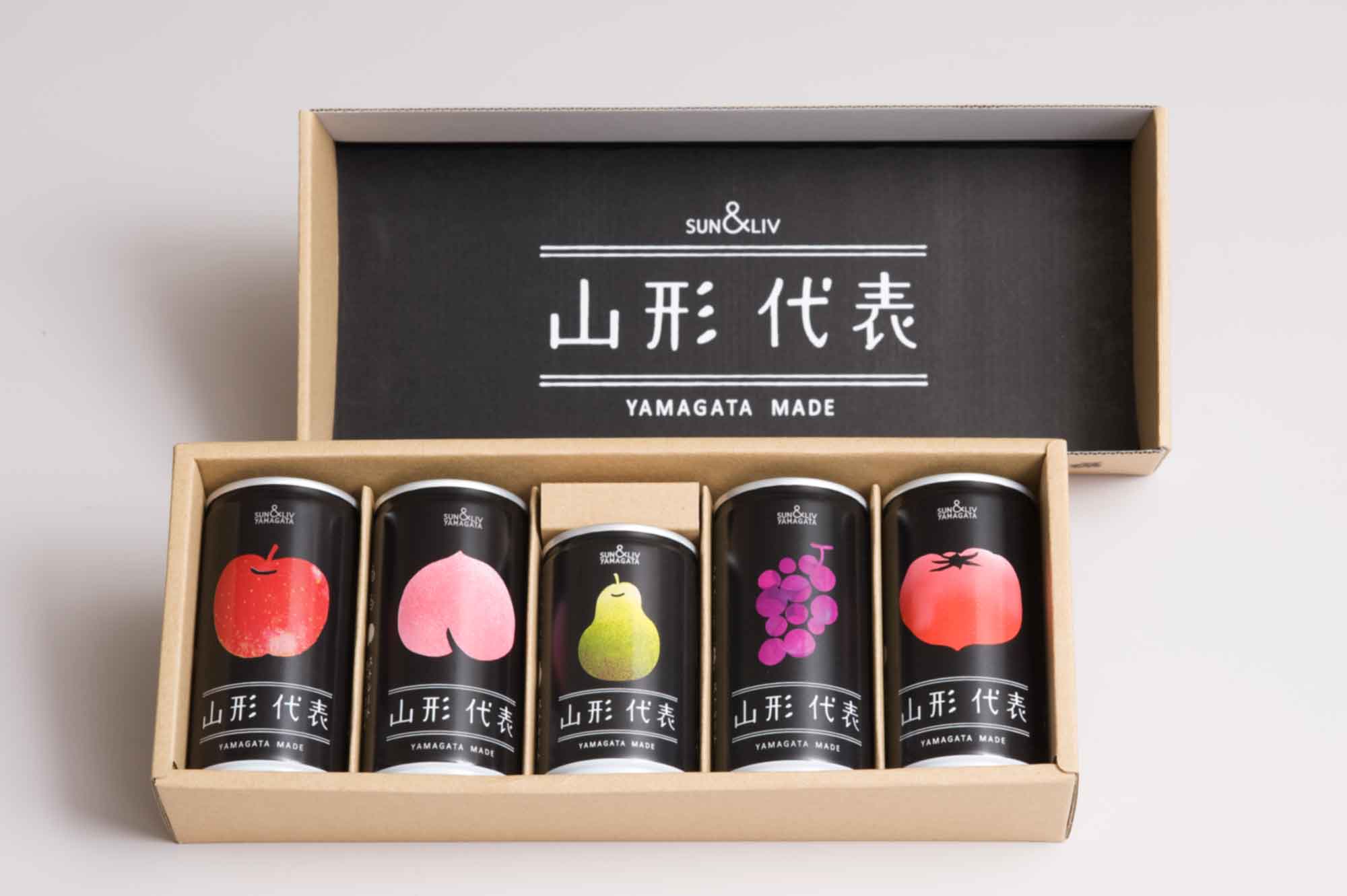 山形県アンテナショップおいしい山形　つくり手を訪ねて｜山形食品株式会社：
                現在「山形代表」は、ラ・フランス、りんご、もも、ぶどう、とまとの５種類が販売されています